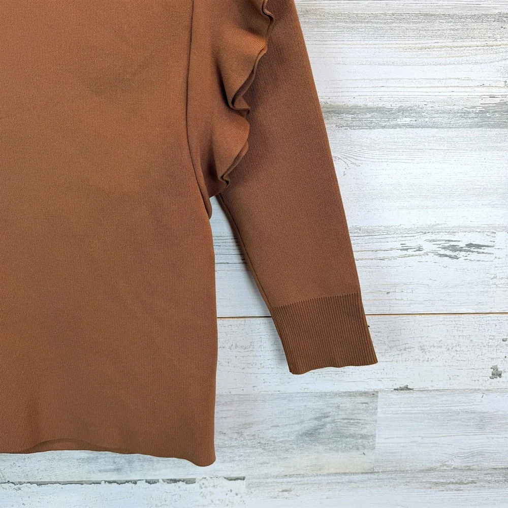 Apparalel Ruffled Shoulder Long Sleeve Top Brown Size Small - Picture 10 of 12